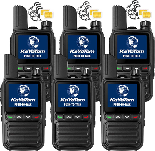 KAYOTOM Lifetime Free Global Walkie Talkies Unlimited Range PTT Push-to-Talk Over Cellular Nationwide 5000 Miles POC 4G Handheld Long Range Two Way Radio for Team Management (6-Pack with Earphones)