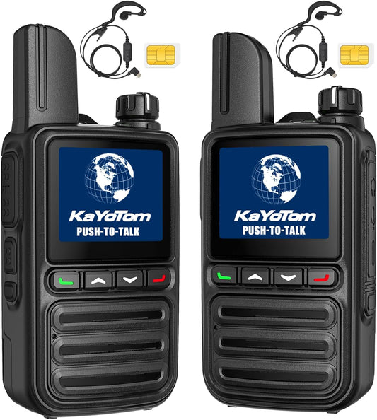 KAYOTOM Lifetime Free Global Walkie Talkies Unlimited Range PTT Push-to-Talk Over Cellular Nationwide 5000 Miles POC 4G Handheld Long Range Two Way Radio for Team Management (2-Pack with Earphones)