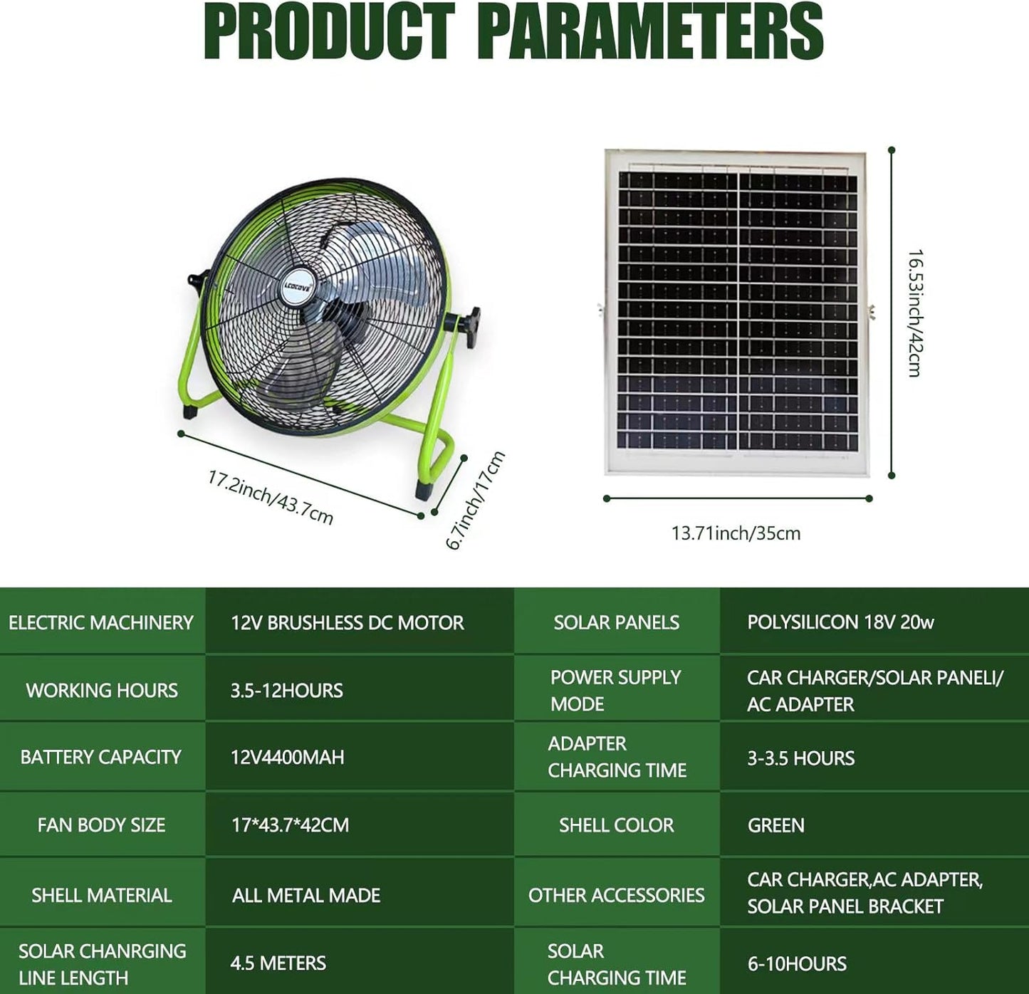 14Inch Outdoor Fan, Battery Operated Fan Can Running 3.5-24 Hours, Solar Fans For Home,Outside,Shed,Patio,Greenhouse, with USB Output For Phone