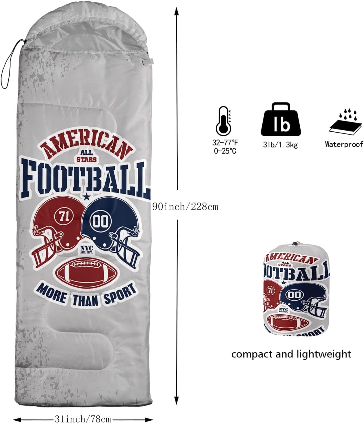 Kids Sleeping Bag for Boys Girls,Rocket Moon Print-Lightweight Warm Portable Outdoor Indoor-Waterproof Cold Weather Resistant Sleeping Bag for Camping Hiking