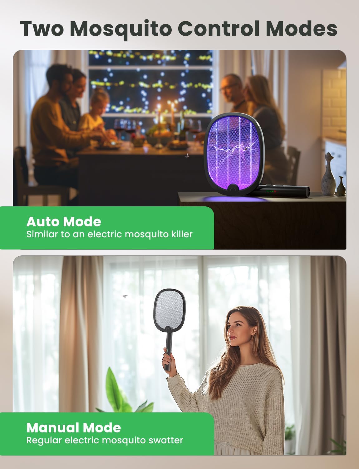 YISSVIC Electric Fly Swatter Foldable Bug Zapper Racket 2 in 1 Mosquito Killer with Purple Attractant Light Rechargeable 1800mAh for Indoor Home Backyard Patio Camping