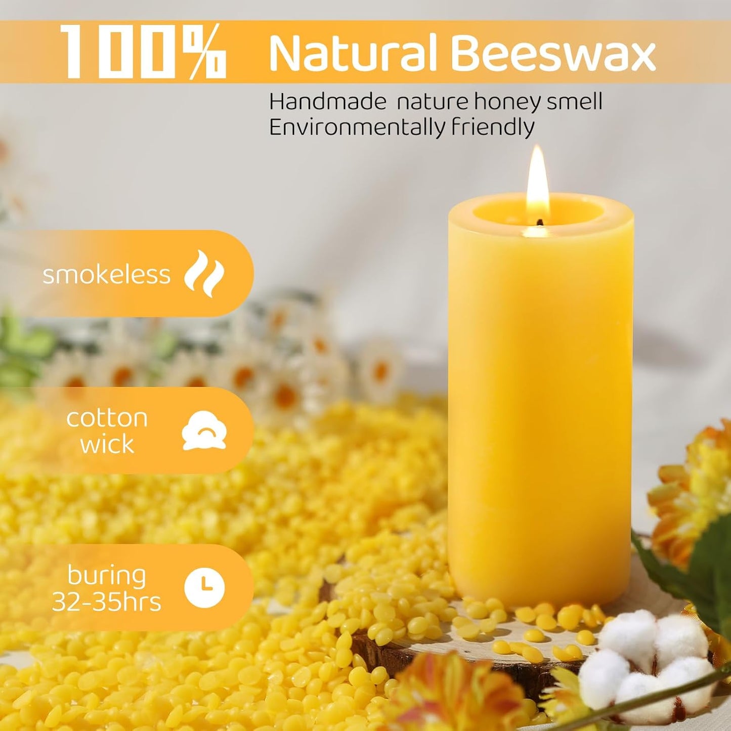 12 Pack Natural Beeswax Pillar Candles,100% Pure Beeswax Candles-420 Hours Long Burning,Unscented Bees Wax Candle for Home,Prayer,Emergency,Dripless Smokeless Organic Pillar Candle