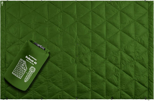 KAMMOK Bobcat 45°F - Down Trail Quilt, Water Resistant, Durable, Compact and Packable, Indoor/Outdoor Camp Blanket (84 in × 54 in)