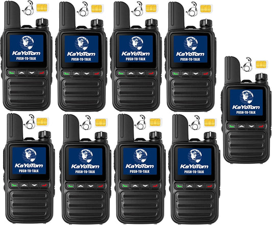 KAYOTOM Lifetime Free Global Walkie Talkies Unlimited Range PTT Push-to-Talk Over Cellular Nationwide POC 4G Handheld Long Range Two Way Radio for Team Management (with Earphones, 9-Packs)
