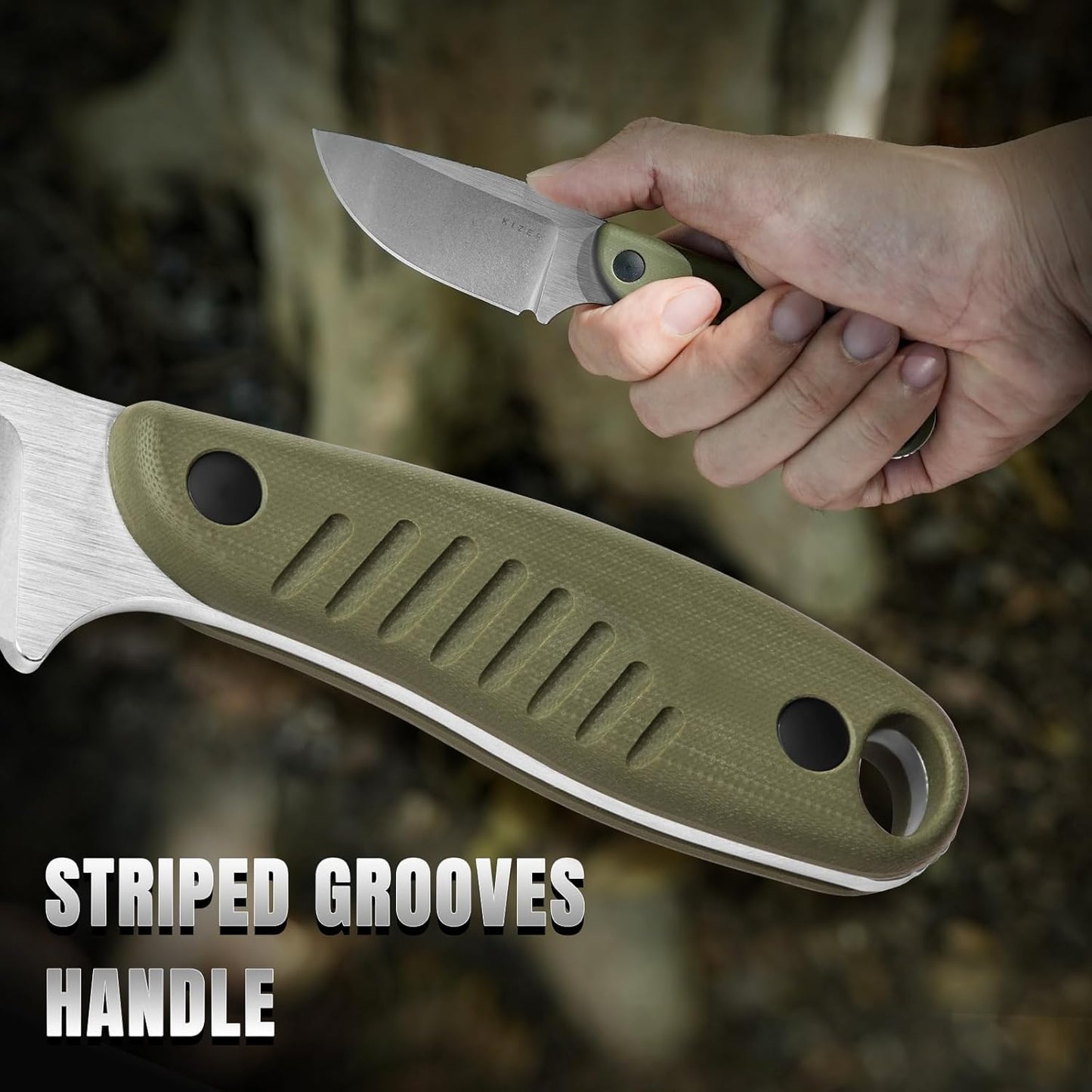 Kizer Hare Fixed Blade Knife with Sheath, 3.14" Nitro V Blade EDC Hunting Knife with Olive Green G10 Handle, Small Bushcraft Neck Knives, Outdoor Camping Knives for Men Women, 1077M2