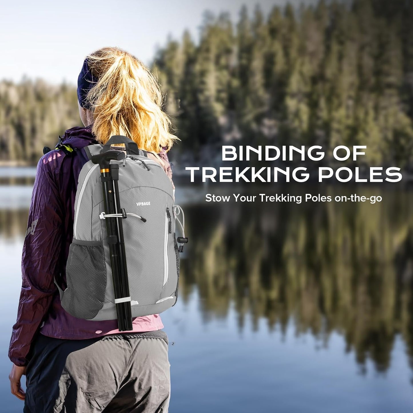 15L Water-resistant Hiking Daypack, Small Backpack Travel Outdoor, Lightweight Day Pack with Tool Loops