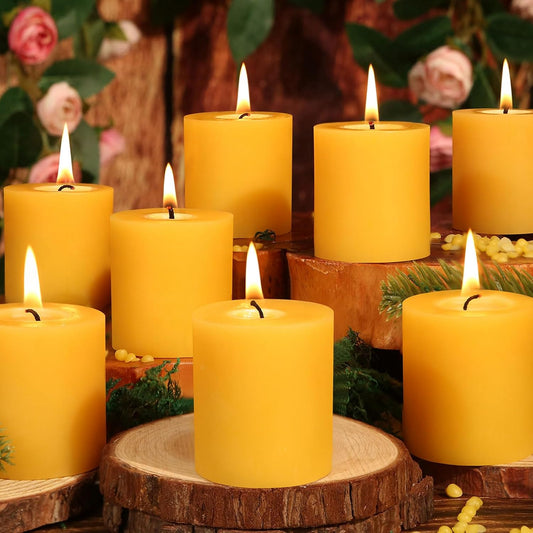 12 Pack Natural Beeswax Pillar Candles,2x2in 100% Pure Beeswax Candles-240 Hours Long Burning,Unscented Bees Wax Candles for Home,Prayer,Emergency,Dripless Smokeless Organic Pillar Candles Bluk