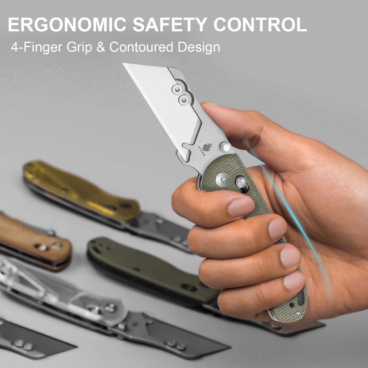 Kizer Drop Bear(Dual-screw Version) Folding Utility Knife, Clutch Lock Box Cutter EDC Pocket knife with 10PCS Razor Blades, Pocket Knives with Pocket Clip for Men Women V3619JM1