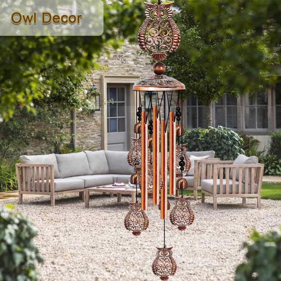 JUNQIU Owl Wind Chimes for Outside, Owl Gifts for Women - 35In Owls Decor Windchime, Gifts for Women, Mom