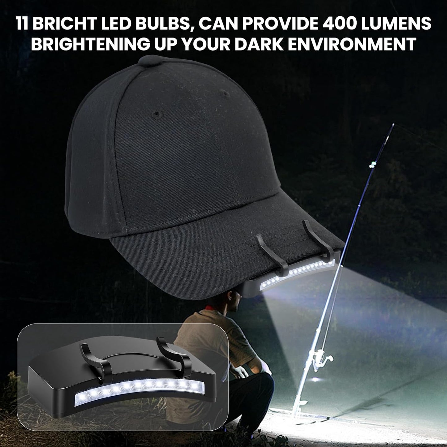 12 Pcs Hat Clip Light, 11 LED Cap Lights Clip on Hat, IPX5 Waterproof Hands-Free Flashlight for Running, Working, Biking, Camping(AAA Batteries not Included)