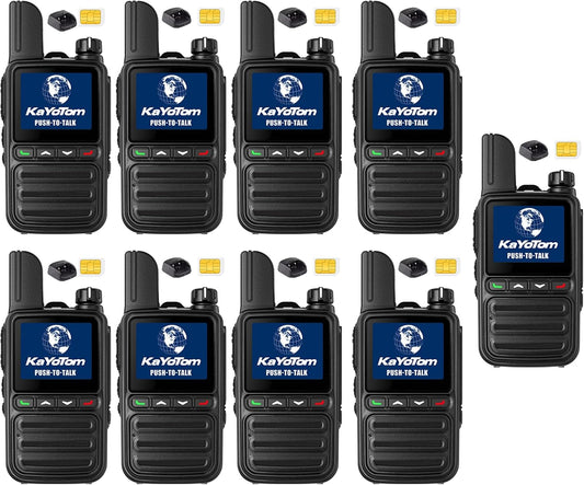 KAYOTOM Global Walkie Talkies Unlimited Range PTT Push-to-Talk Over Cellular Nationwide 5000 Miles POC 4G Handheld Long Range Two Way Radio for Team (with Charge Dock, 9-Packs)