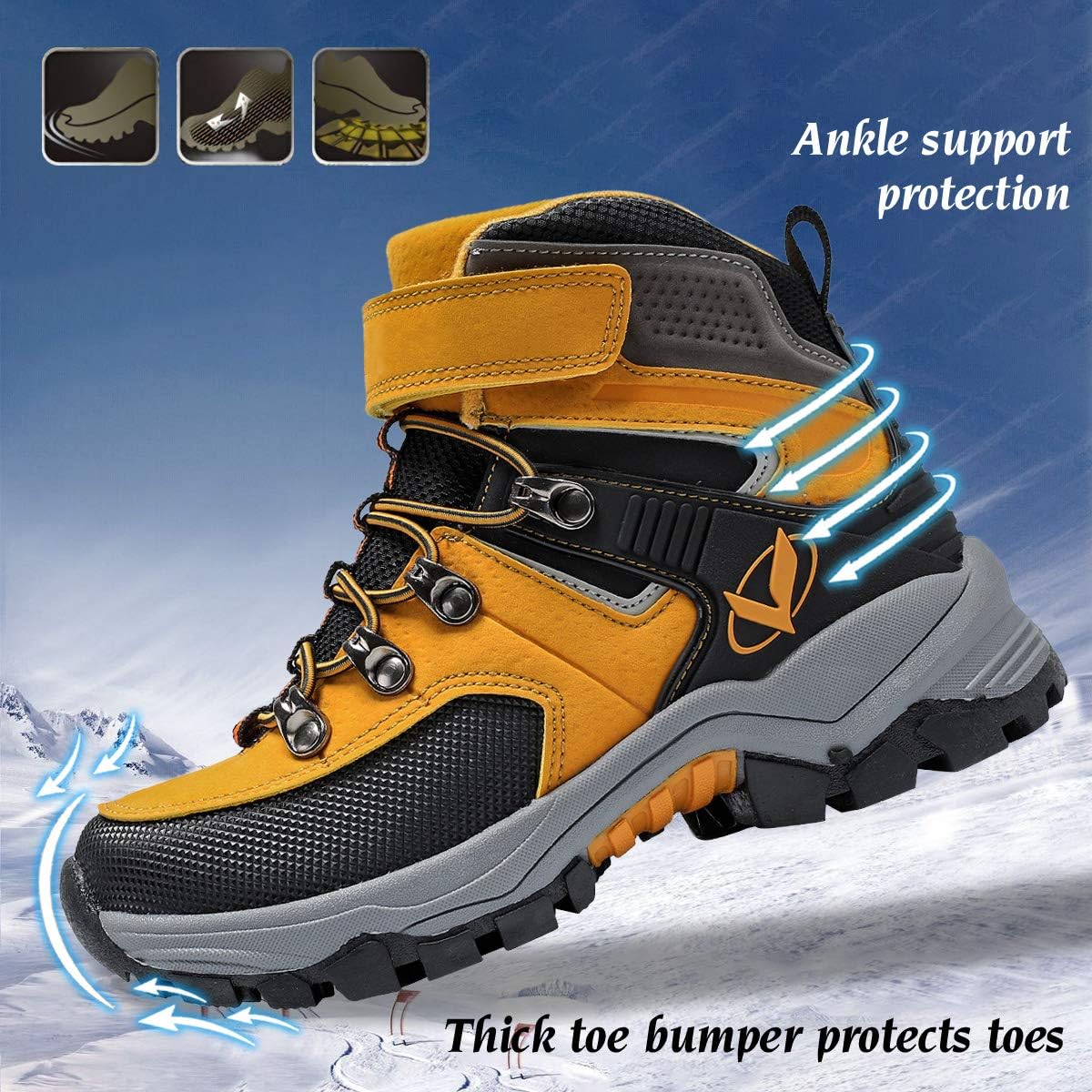 JMFCHI Kids Hiking Boots Boys Girls Outdoor Walking Climbing Sneaker Comfortable Non-slip Snow Shoes Hiker Boot Antiskid Steel Buckle Sole