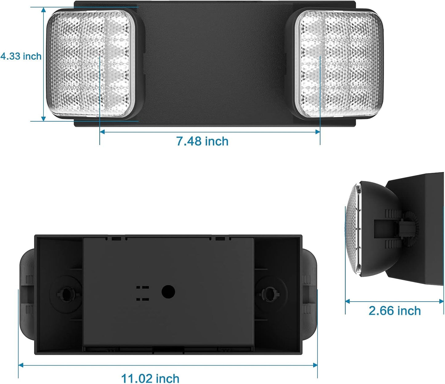 1 Pack Black Led Exit Sign with Emergency Lights &Battery Backup -Adjustable Hardwired 2 LED Head-UL Certified-120-277VAC/Commercial Emergency Lights Fixtures for Home/Business.