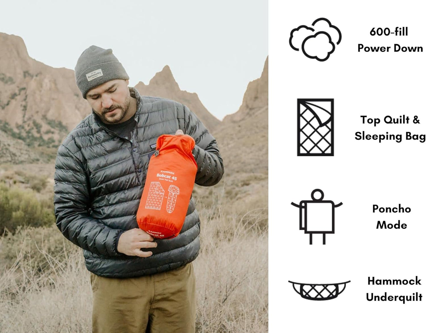 KAMMOK Bobcat 45°F - Down Trail Quilt, Water Resistant, Durable, Compact and Packable, Indoor/Outdoor Camp Blanket (84 in × 54 in)