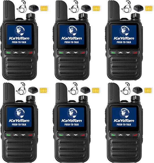KAYOTOM Global Walkie Talkies Unlimited Range PTT Push-to-Talk Over Cellular Nationwide 5000 Miles POC 4G Handheld Long Range Two Way Radio for Team (with Charging Dock & Earphones, 6-Packs)
