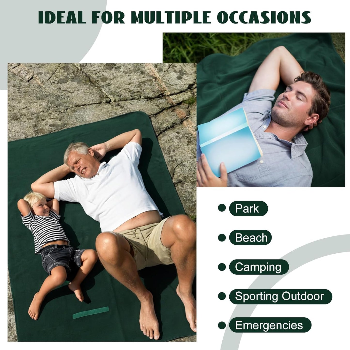 12 Pack Outdoor Camping Blankets Bulk Foldable Picnic Blanket with Fleece Lining 48 x 53 in Large Size for Stadium, Camping, Picnic, Beach, Sports, Outdoor Activities