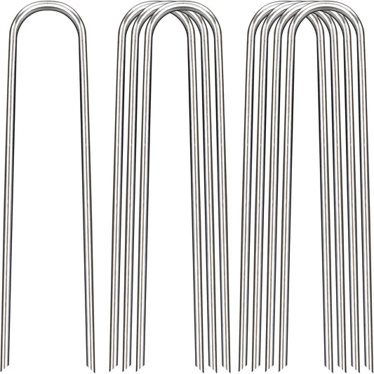 12 Inch Landscape Staples, 100 Pack Galvanized Landscape Stakes Heavy Duty 8 Gauge U-Shaped Garden Stakes, Ground Stakes for Weed Barrier Fabric, Irrigation Tubing, Fence, Outdoor Decorations