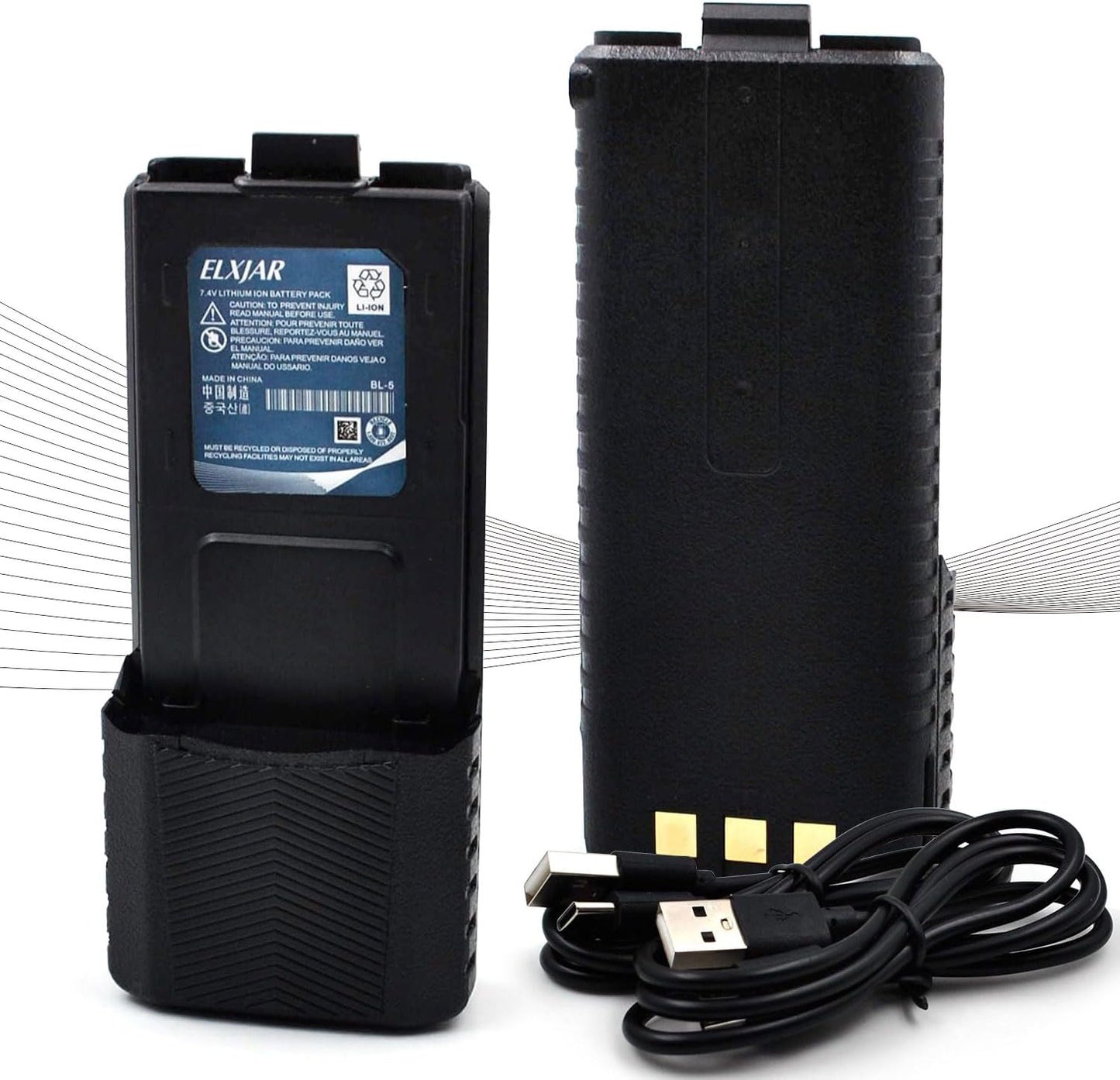 (2-Pack) 7.4V 3800mAh BL-5L Extended Battery Replacement for UV-5R UV-5RTP UV-5R Plus UV-5RX3 BF-F8HP RD-5R UV-5X3 BF-F9 Two Way Radio with USB Charging Cable