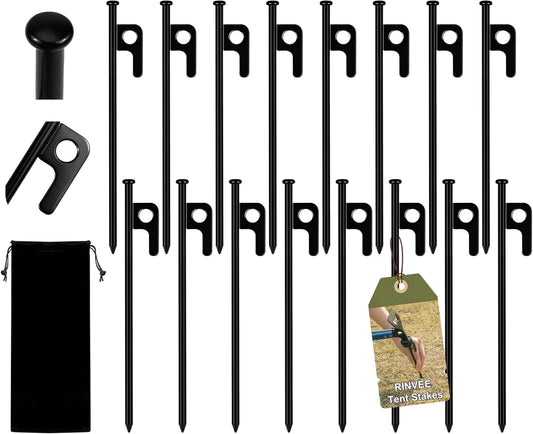 16 Pack Tent Stakes Heavy Duty Forged Steel Camping Stakes for Ground Outdoor Decorations Canopy