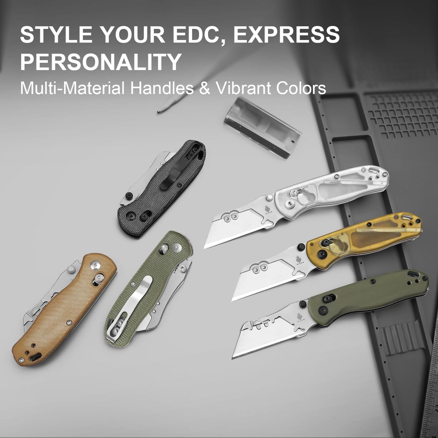 Kizer Drop Bear(Dual-screw Version) Folding Utility Knife, Clutch Lock Box Cutter EDC Pocket knife with 10PCS Razor Blades, Pocket Knives with Pocket Clip for Men Women V3619JA5