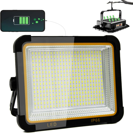 100W Portable Rechargable Solar Panel LED Work Light with 3 Brightness Level, 10000LM 8400mAh IP66 Waterproof Outdoor Flood Light