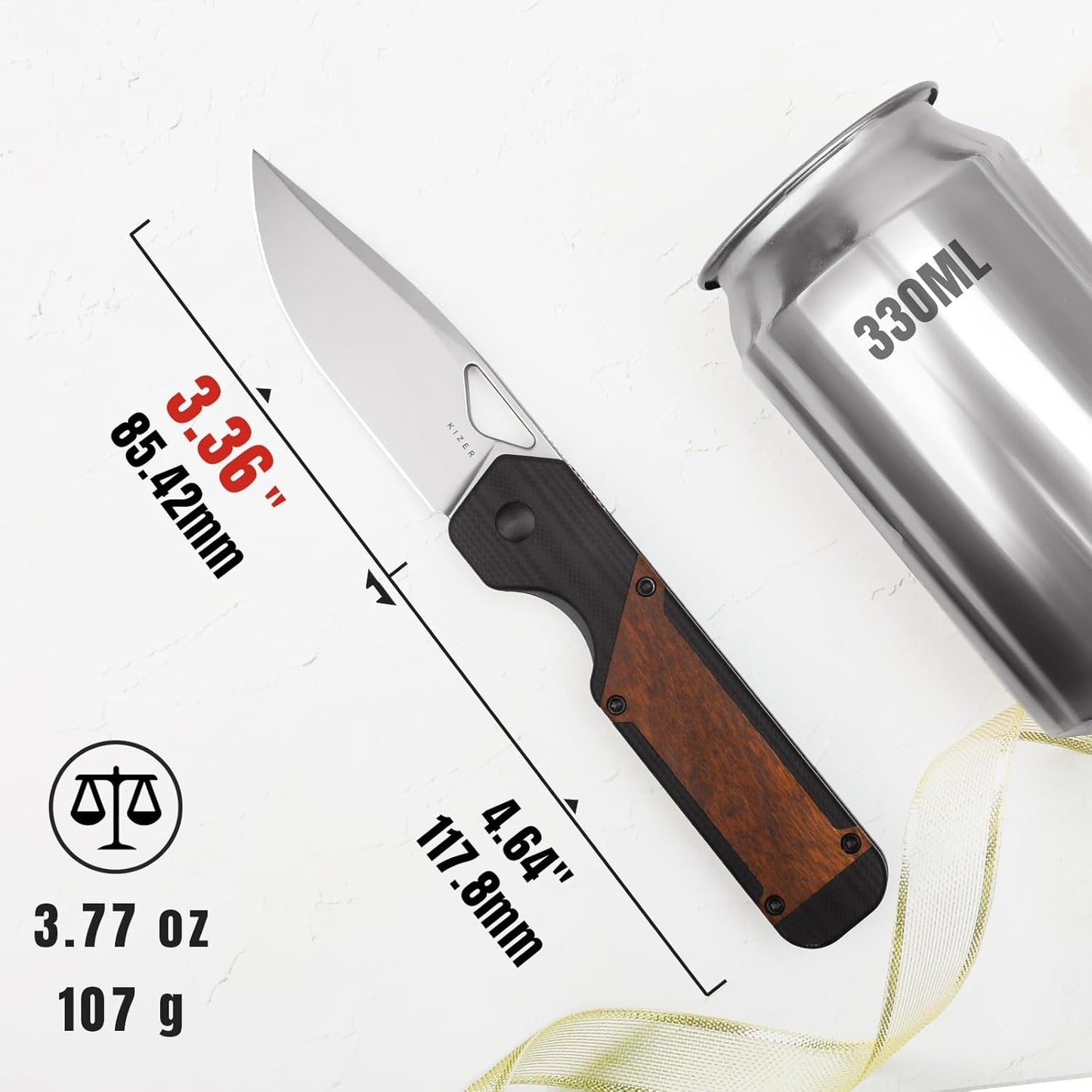 Kizer Militaw EDC Pocket Knife, 3.36'' 154CM Blade Folding Knife, G10 & Mkuruti Handle with Pocket Clip, Thumb Hole & Front Flipper Opener, Camping Hunting Knife for Men Women Gift V3634C2