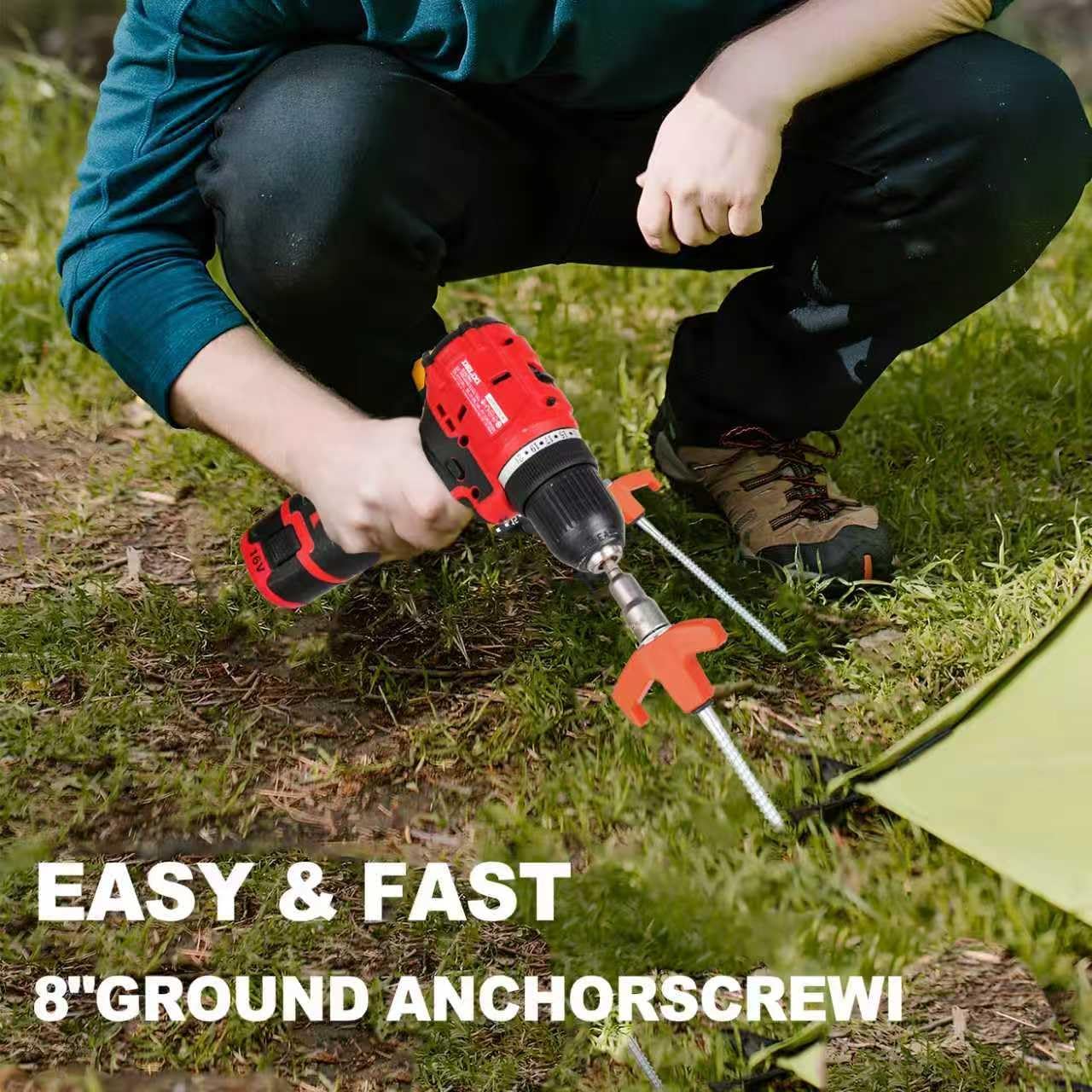 12 Pack Screw in Tent Stakes Heavy Duty,8 ’’ Ground Anchors Screw in,Metal Stakes with Hex Head Driver and Sturdy Storage Box. (12, Orange)