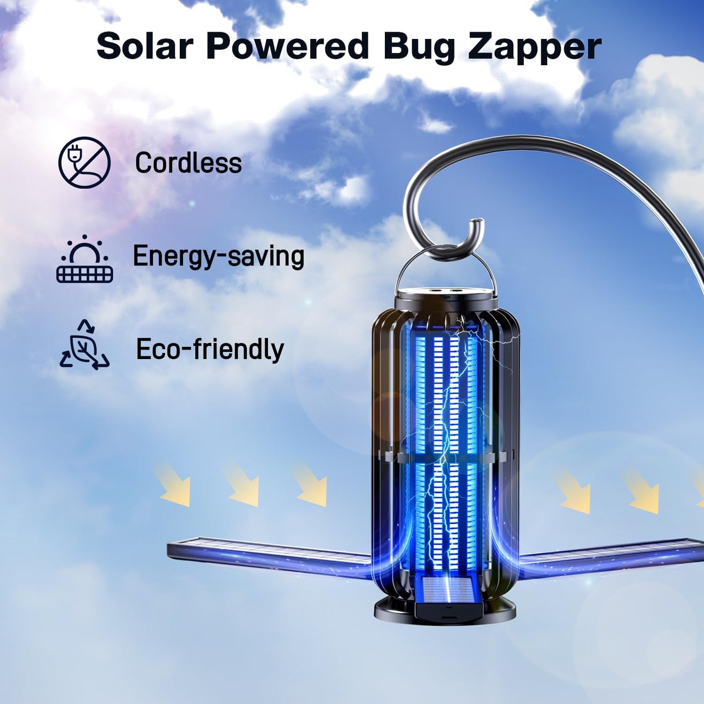 Bug Zapper, Mosquito Zapper Outdoor Indoor Solar Powered, Battery Powered Cordless Zapper with LED Light, Cordless Zapper for Patio, Camping, Outdoor, Indoor