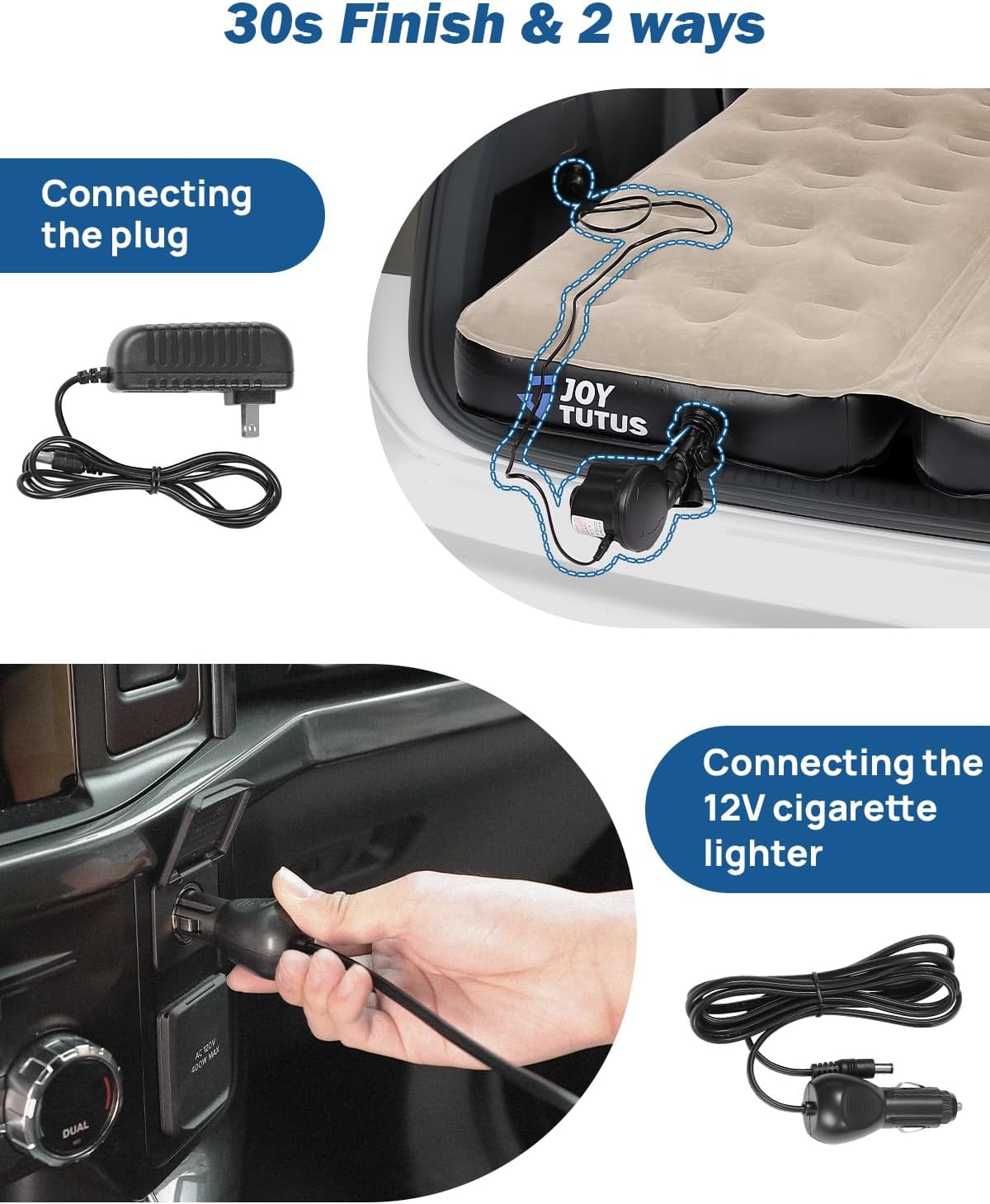 JOYTUTUS SUV Air Mattress Camping Bed,3.0 Thickened Flocking Car Camping Inflatable Mattress,Anti-Leakage,with 2 Pillows & Electric Pump Universal Car Bed for SUV Trunk and Rear Seat