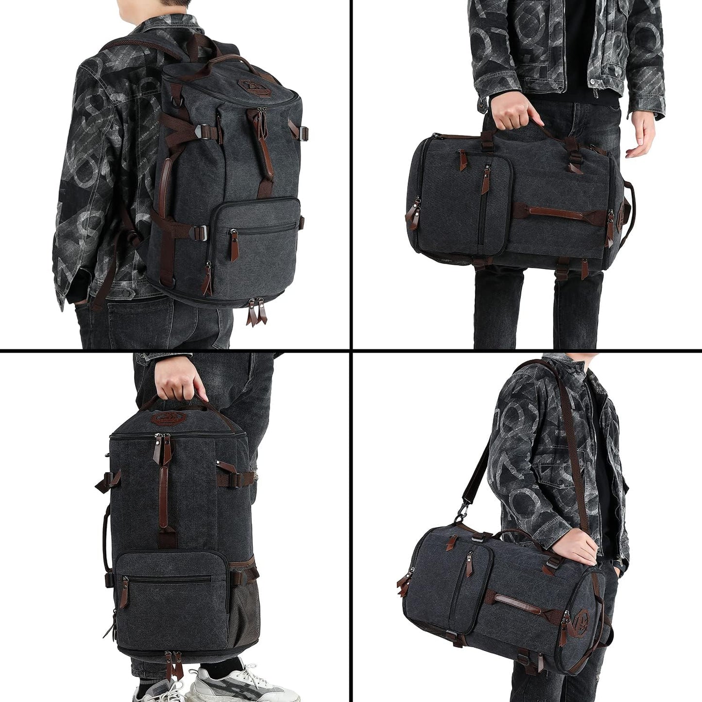 Kalesi Gym Duffle Bag Backpack 4-Way Vintage canvas with Shoes Compartment for travel Sport Hiking laptop (Vintage coffee)