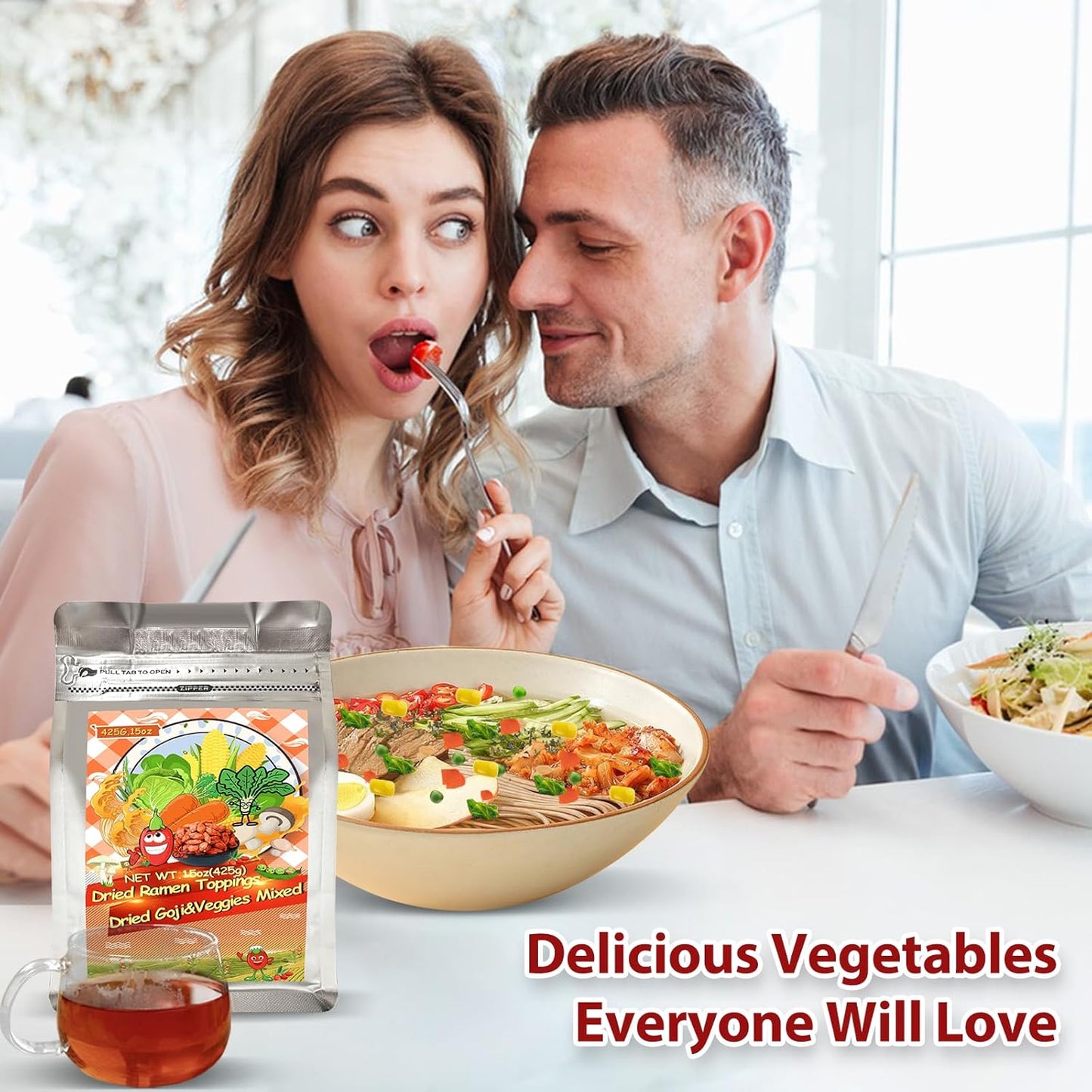 15Oz Freeze Dried Ramen Toppings Goji Vegetable Mix- 9 All Natural Dehydrated Veggies with Goji Berries, Non Additive, Dry Vegetable Mixed for Noodles, Soups, Camping, and Emergency Food