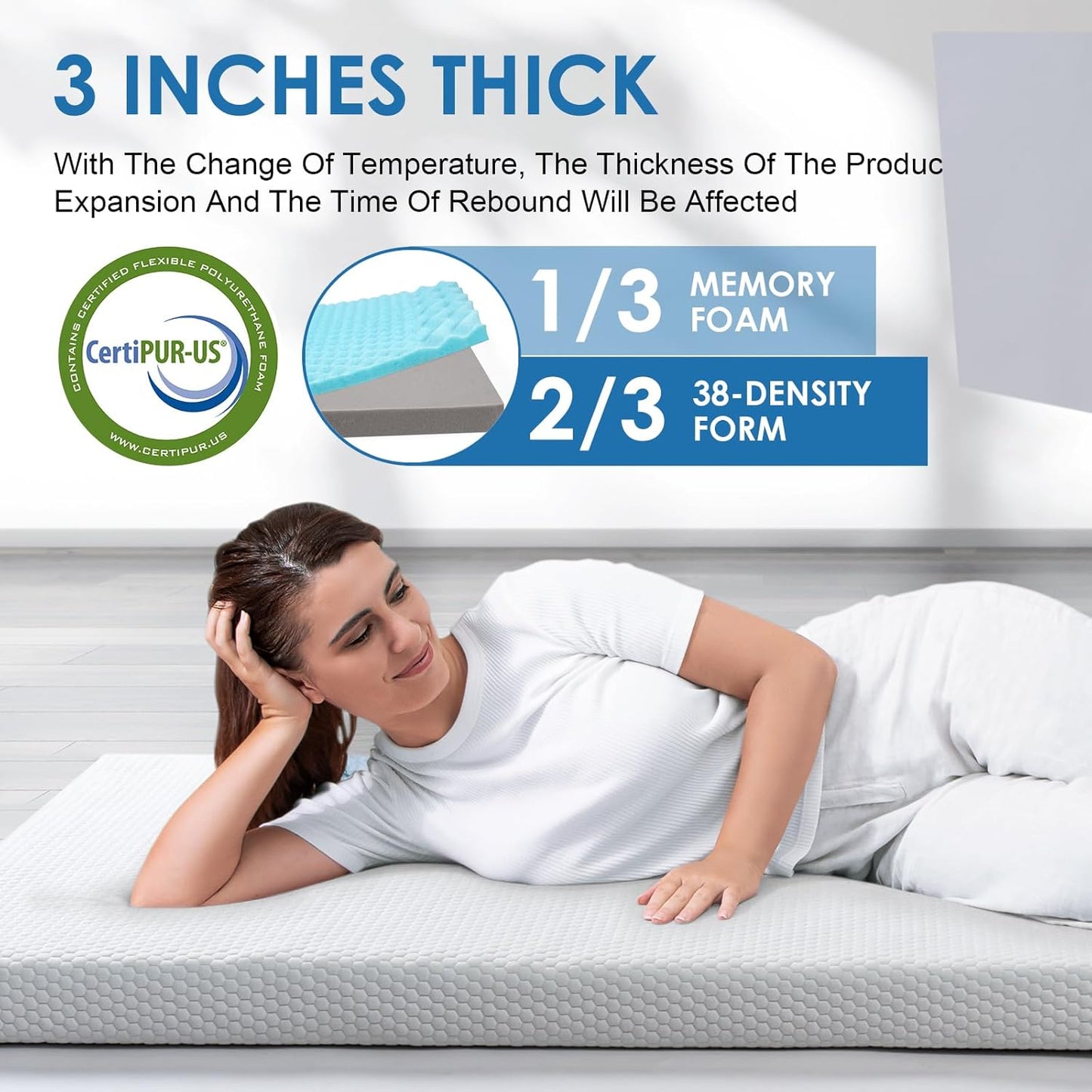 KingChii Memory Foam Camping Mattress, Portable Roll Up Sleeping Pad for Road Trip, Floor Mat Roll Up Futon Mattress for Guests Sleepoverr