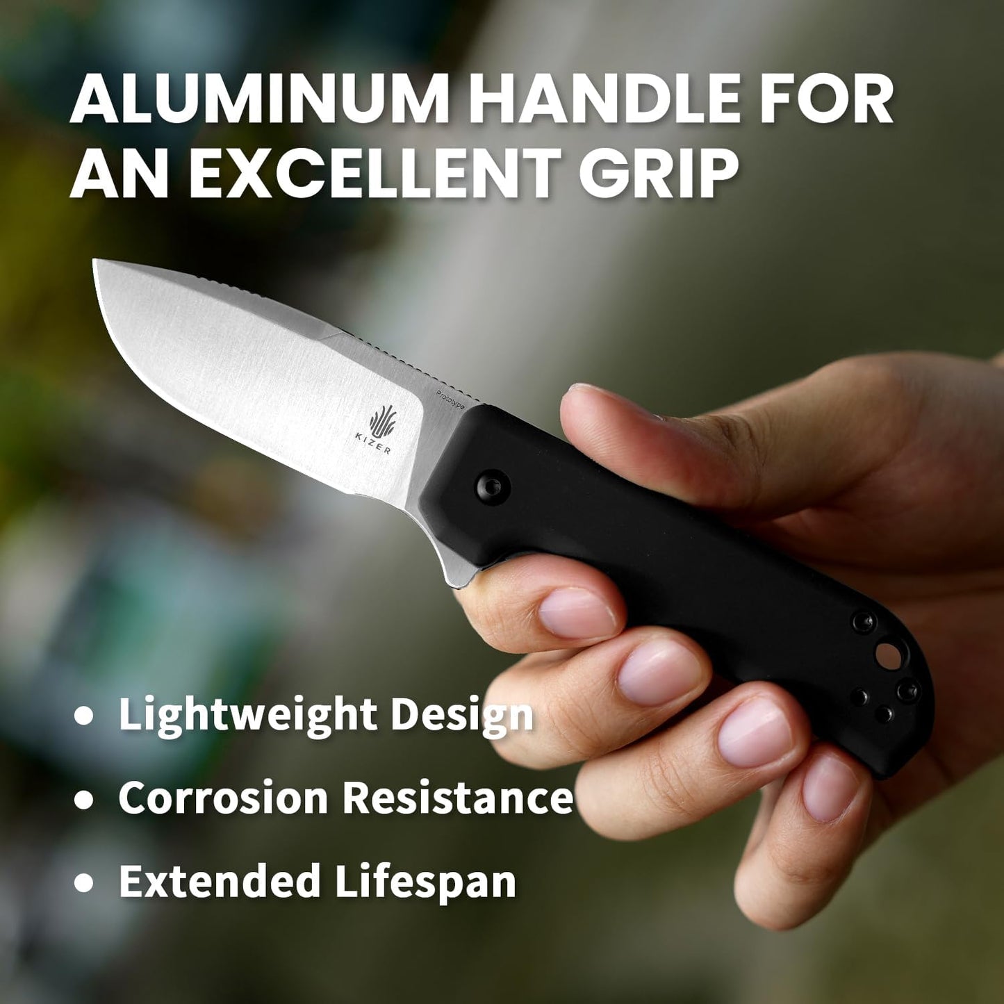 Kizer Nice Guy Pocket Folding Knife, 2.84" Nitro V Blade, Lightweight Sharp Camping and Hiking Knife, Tough Aluminium Handle, Liner Lock Flipper Knives V3011A2