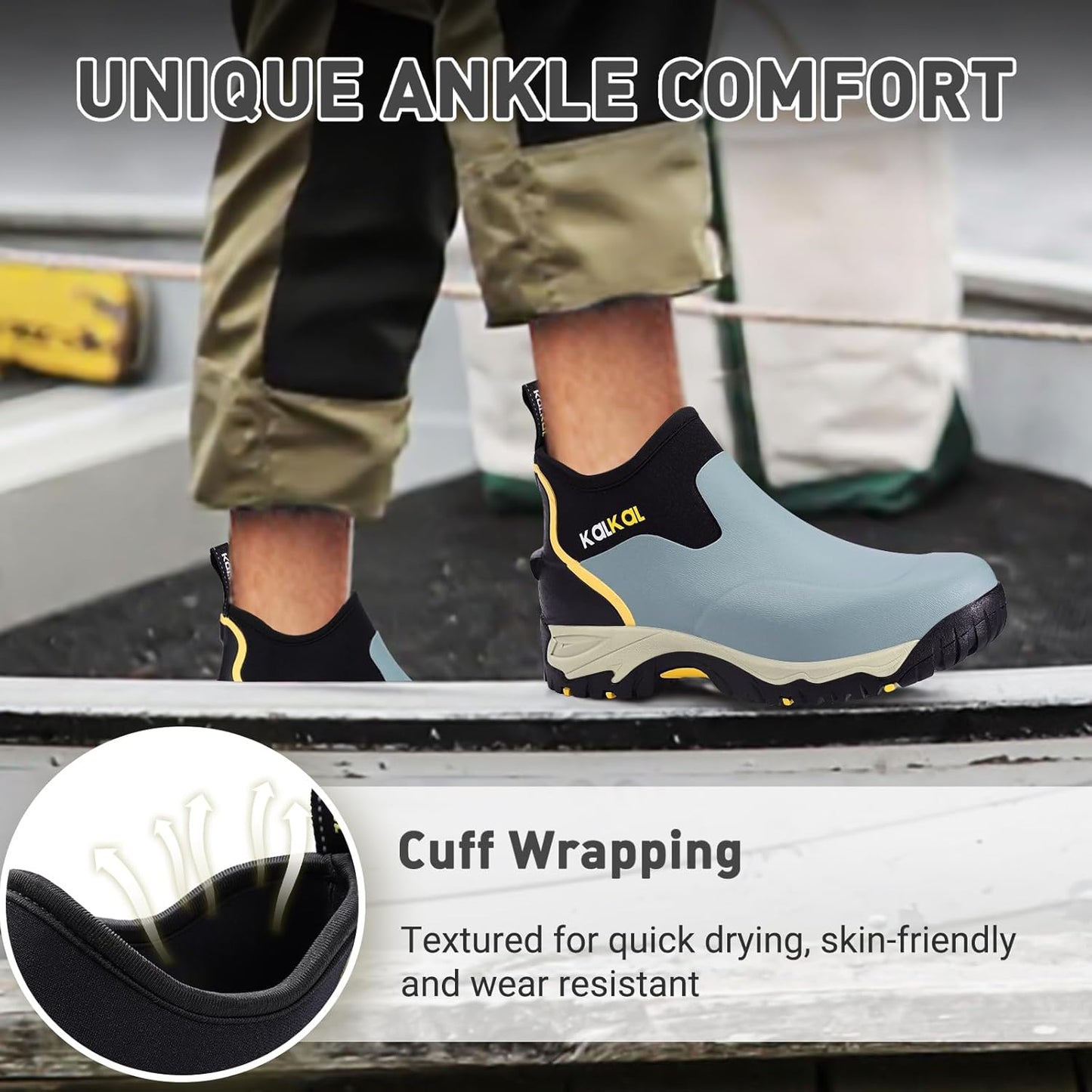 Kalkal Men's Rubber Boots, Waterproof Ankle Rain Boots, Insulated Working Booties with Comfortable Sports Sole, Outdoor Mud Boots for Yard Chore