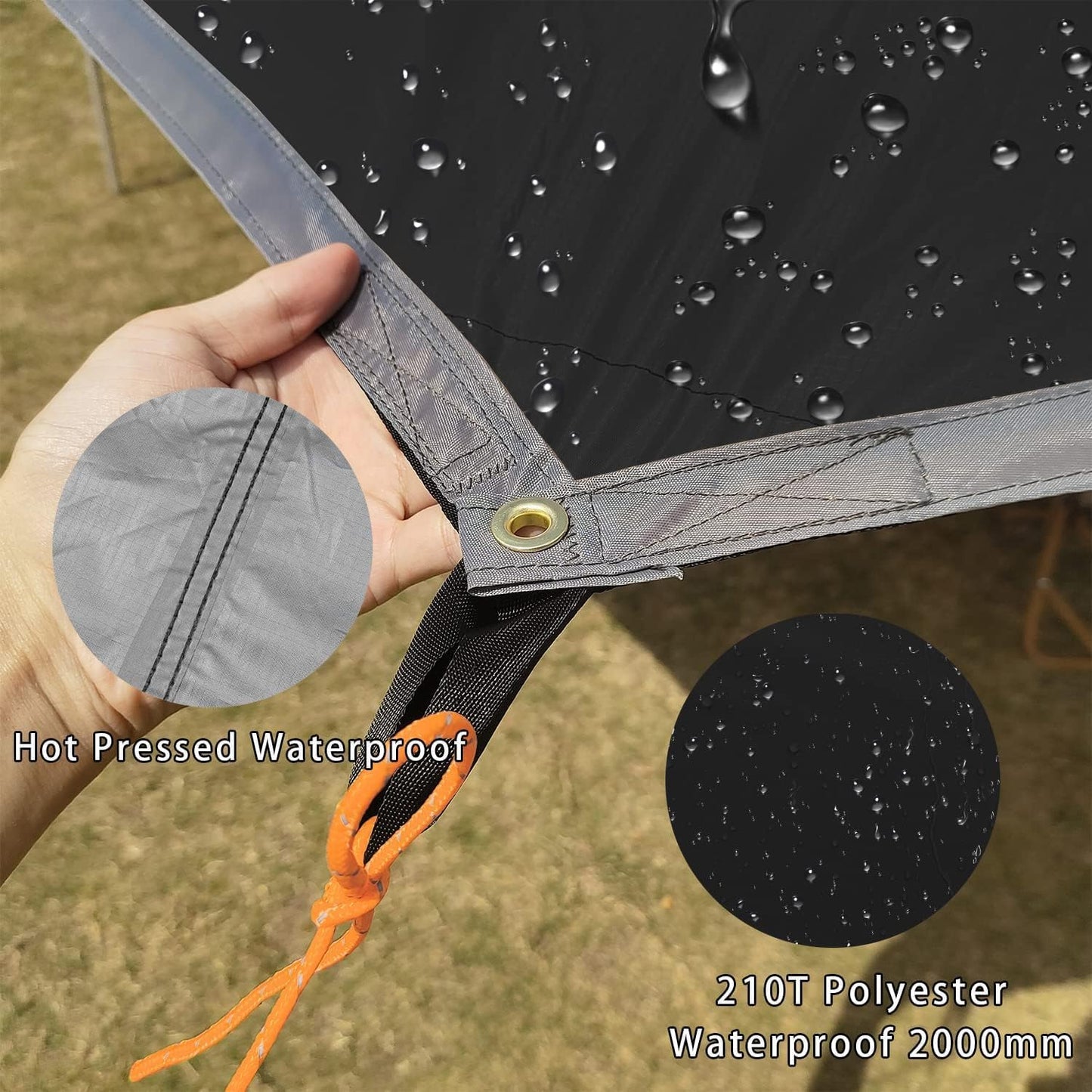 16x16 ft Large Camping Tarp Waterproof Hammock Rain Fly Camping Awning Sun Shelter (Without Pole) (Black)