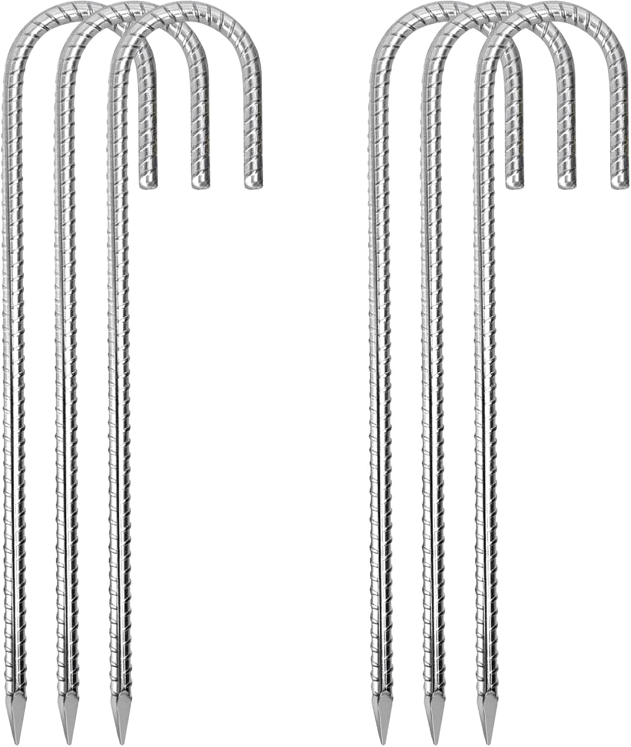 12 Inch Rebar Stakes,6 Packs Heavy Duty Metal J Hook Garden Ground Stakes for Camping Tent Canopy or Supporting for Garden Landscapes Fences Stakes (J Shape-Silver, J-12 x5/16-6pcs)