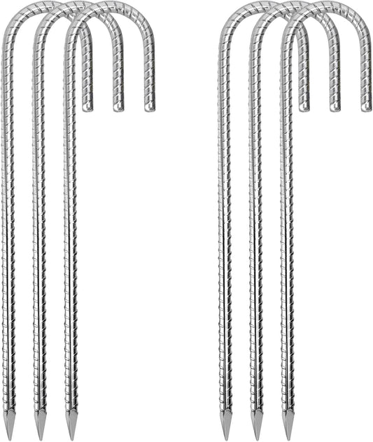 12 Inch Rebar Stakes,6 Packs Heavy Duty Metal J Hook Garden Ground Stakes for Camping Tent Canopy or Supporting for Garden Landscapes Fences Stakes (J Shape-Silver, J-12 x5/16-6pcs)