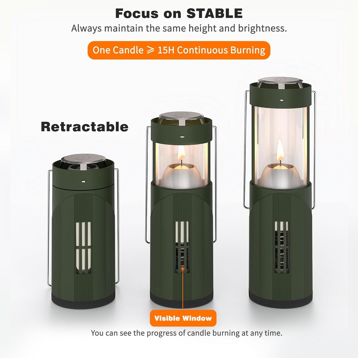 15Hour+ Long Burning Mini Candle Lantern for Real Candles, Outdoor Camping Emergency Lighting, Portable Survival Lantern for Power Outages w/ Storage Bag - Green, 1Pack