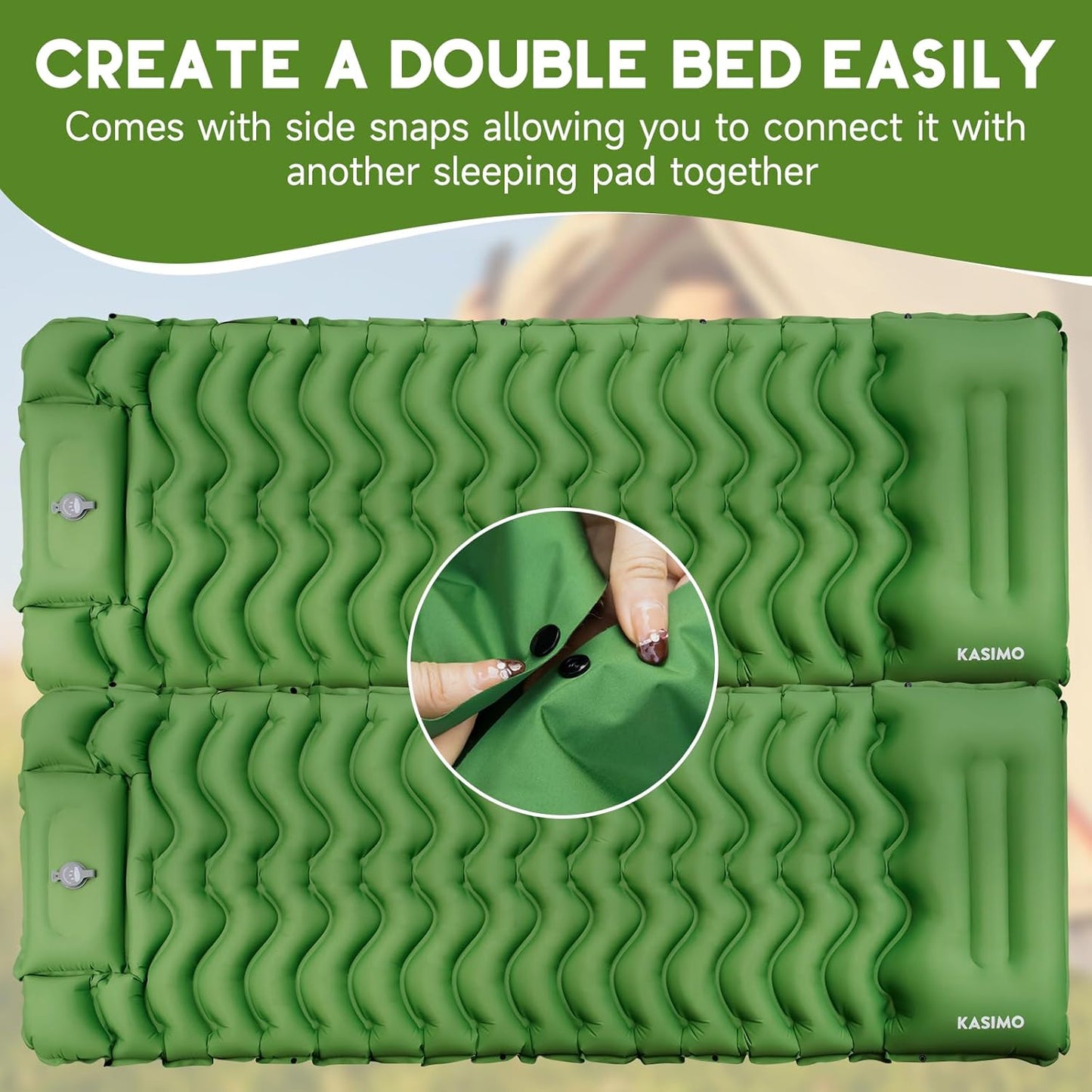 KASIMO Camping Sleeping Pad, Ultralight Camping Mat with Pillow Built-in Foot Pump Inflatable Sleeping Pads Compact for Camping Backpacking Hiking Traveling Tents