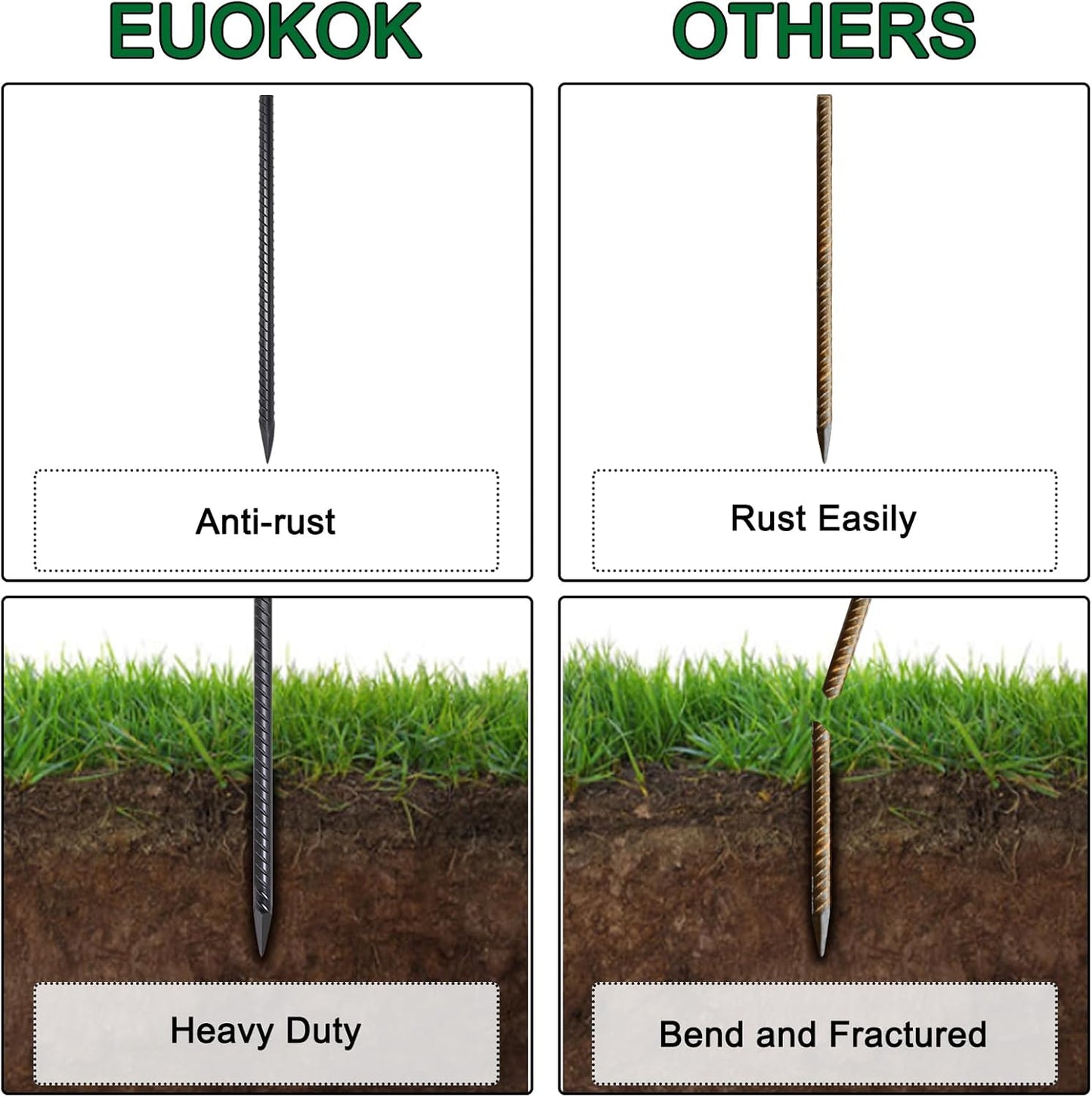 16 Inch Rebar Stakes 16 Pack Heavy Duty 3/8 Inch Diameter Ground Anchors, Landscpe Timber Spikes with Chisel Point End, Straight Metal Stakes for Concrete Forming, Garden Plant, Camping Tent, Black