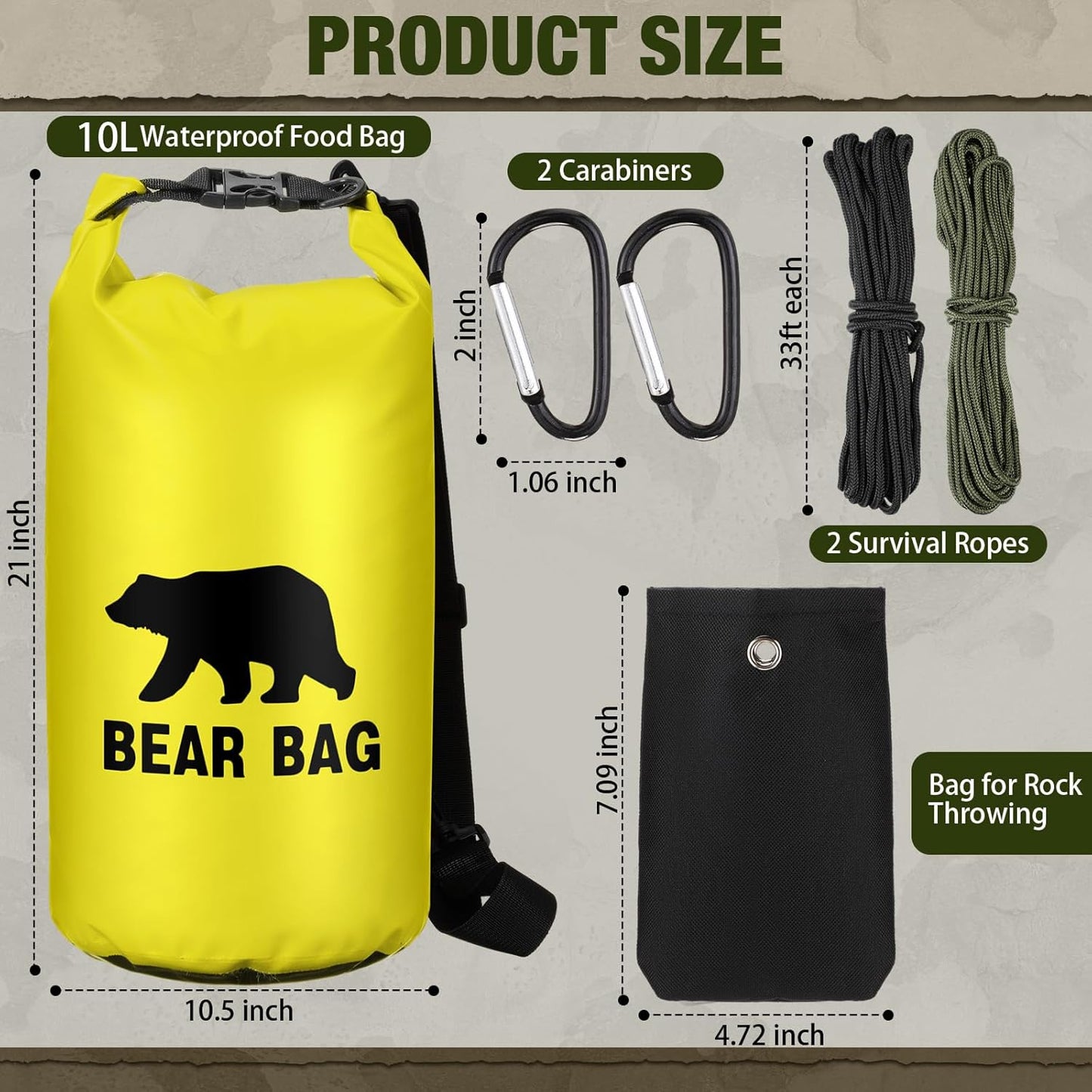 1 Set Bear Food Bag for Camping Ultralight Food Hanging System Includes Waterproof Bear Bag, Nylon Ropes, Hooks for Camping Backpacking
