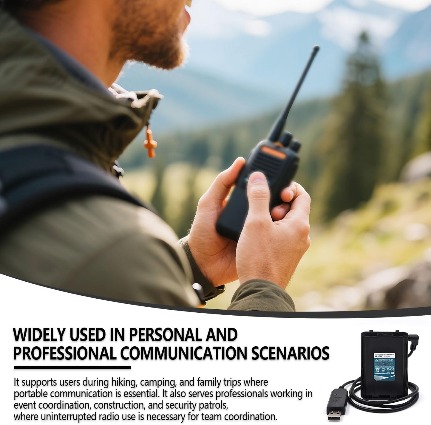 (2-Pack) 7.4V 2200mAh Li-ion Battery Replacement with USB Charging Cable for Baofeng UV-S9 UV-S9X3 UV-S9 Plus Two Way Radios