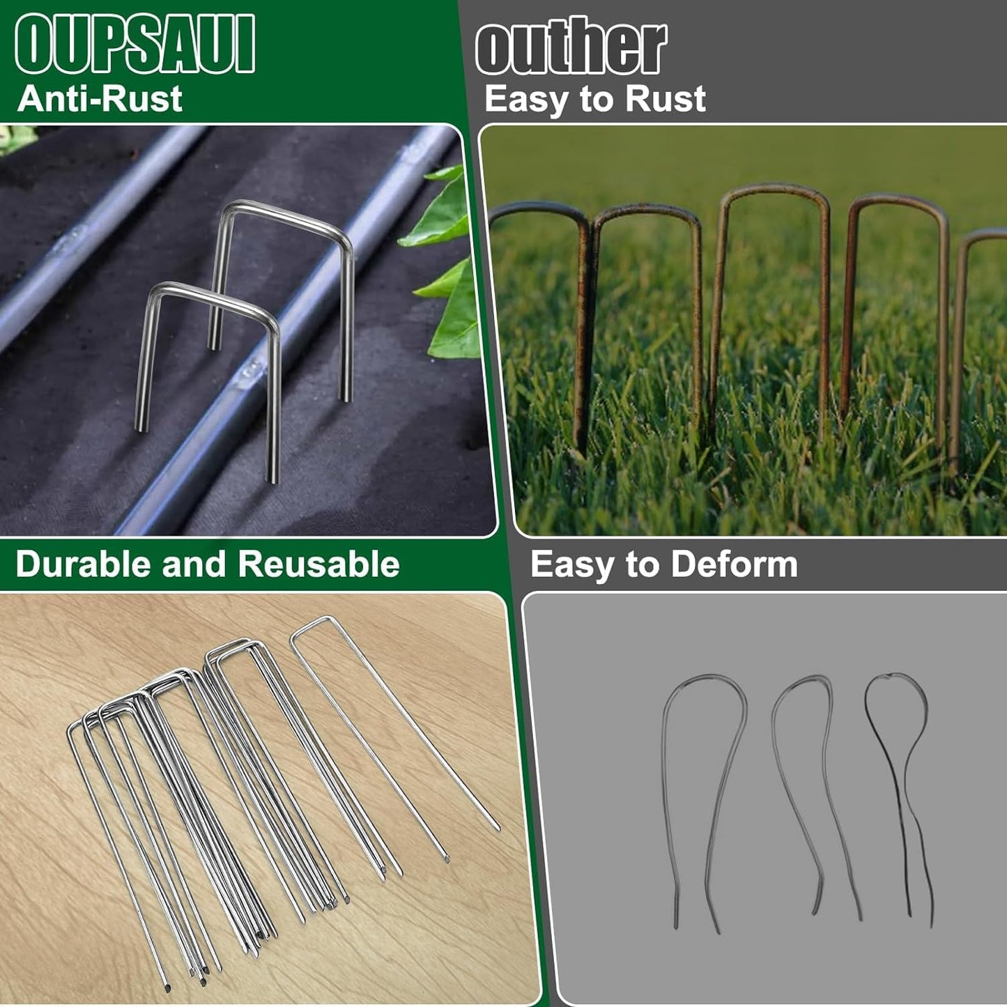 10 Inch 11 Gauge Galvanized Landscape Staples Stakes for Decoration, 50/100/200pcs Garden Metal Stakes for Weed Barrier Fabric, Fence Stakes, Tent Stakes (10in, 50pcs)