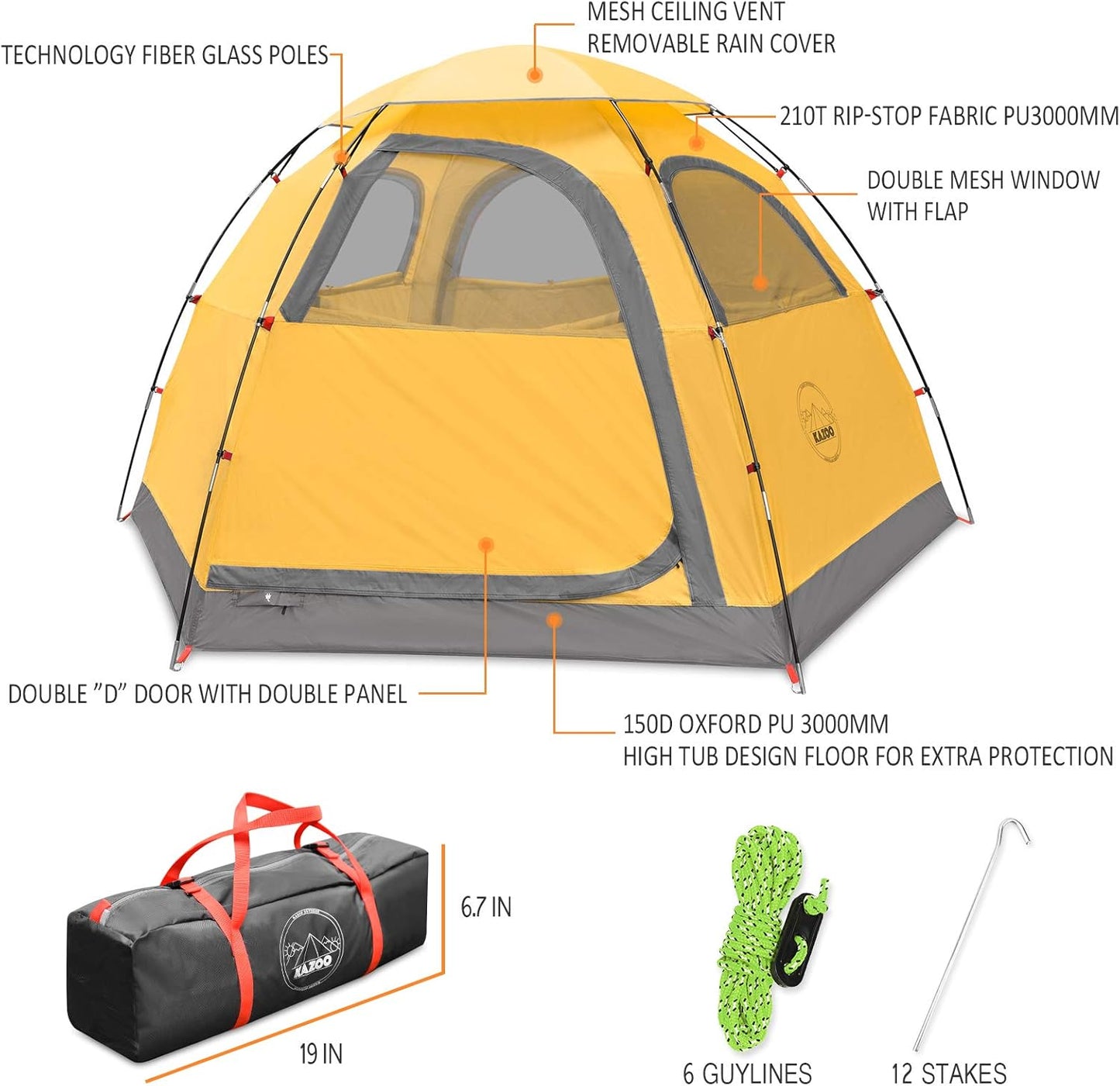 KAZOO Outdoor Camping Tent 2/4 Person Waterproof Camping Tents Easy Setup Two/Four Man Tent Sun Shade 2/3/4 People