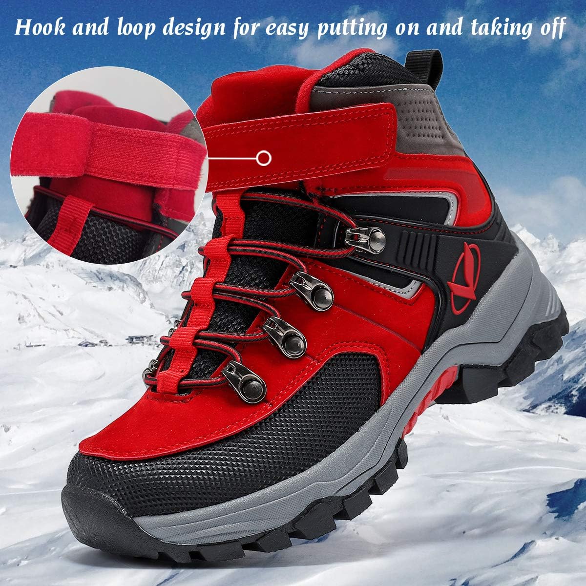 JMFCHI Kids Hiking Boots Boys Girls Outdoor Walking Climbing Sneaker Comfortable Non-slip Snow Shoes Hiker Boot Antiskid Steel Buckle Sole