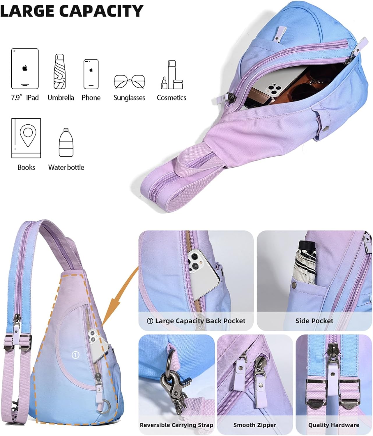 KL928 Canvas Sling Bag - Small Crossbody Backpack Shoulder Casual Daypack Rucksack for Men Women(Large Version)