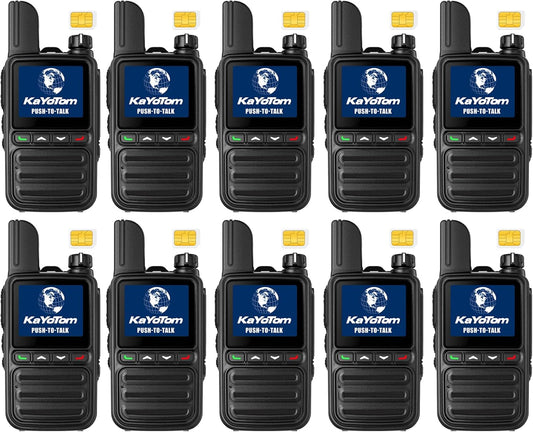 KAYOTOM Lifetime Free Global Walkie Talkies Unlimited Range PTT Push-to-Talk Over Cellular Nationwide 5000 Miles POC 4G Handheld Long Range Two Way Radio for Team Management (Black, 10-Pack)