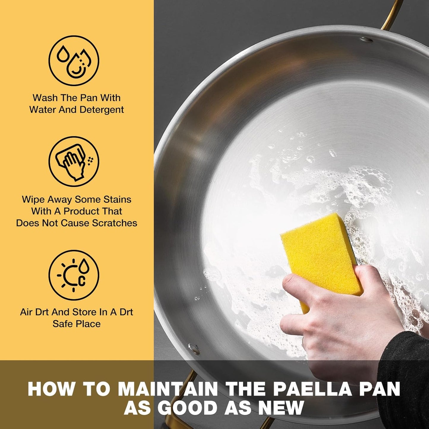 14 Inch Stainless Steel Paella Pan with Lid,Frying Pan, Tri-Ply Even Heating, Induction Ready & Dishwasher Safe – Great for Camping, Parties, Family Gatherings