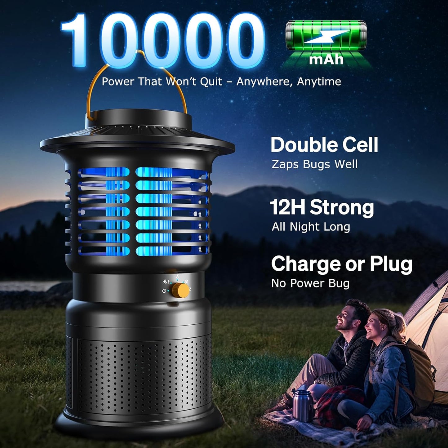2-in-1 Bug Zapper Outdoor with Fan Suction, Effective Mosquito Trap & Insect Zapper, 10000mAh Rechargeable Fly Zappers for Indoor & Outdoor, IPX5 Waterproof
