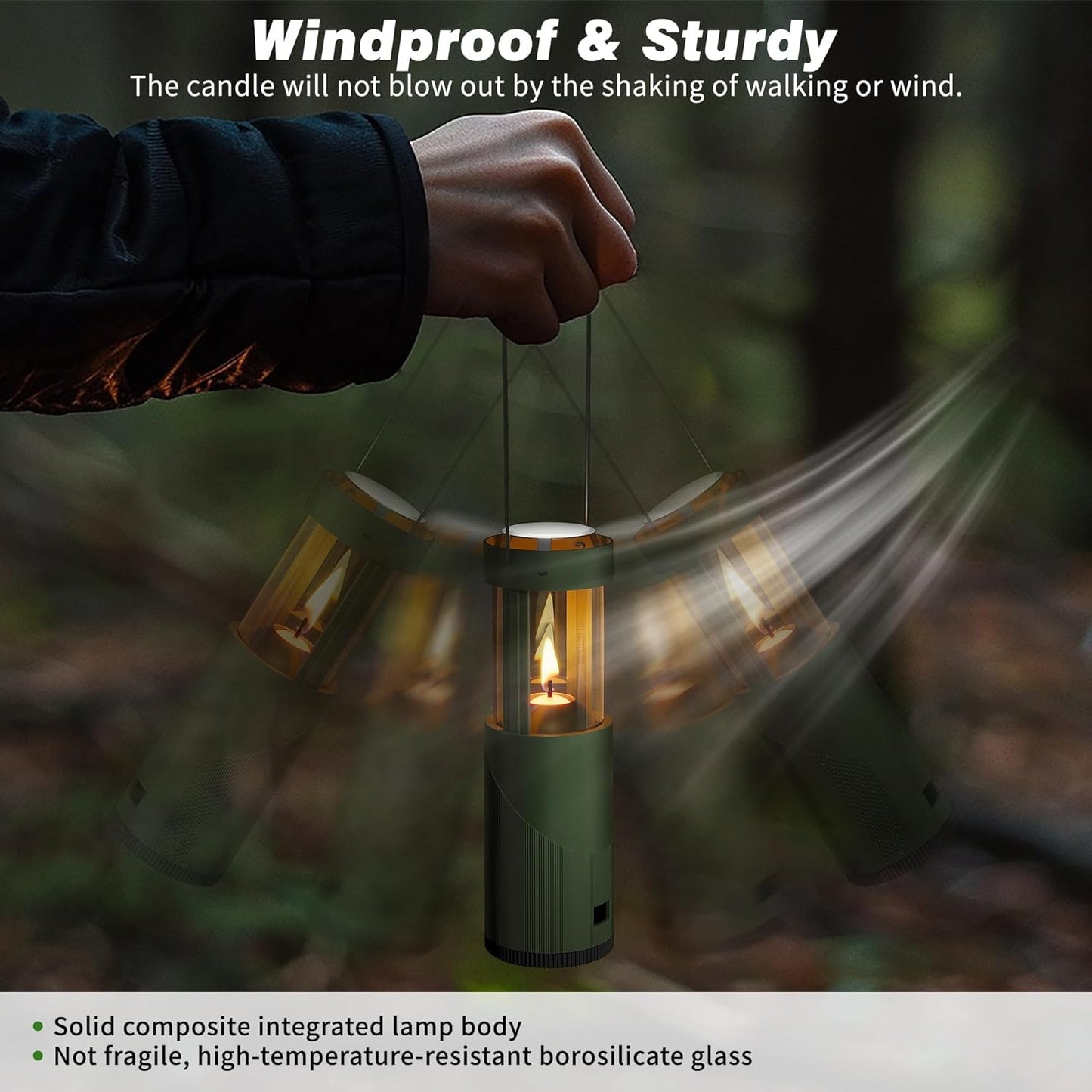 15Hour+ Long Burning Mini Candle Lantern for Real Candles, Outdoor Camping Emergency Lighting, Portable Survival Lantern for Power Outages w/ Storage Bag - Green, 1Pack